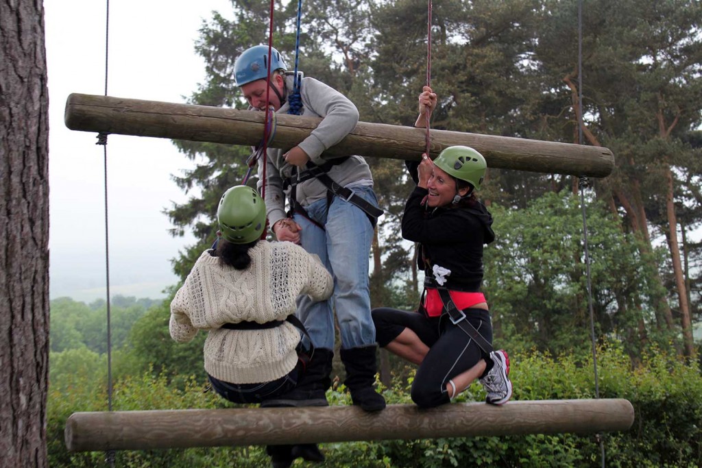 Adults on the Jacobs Ladder (High Ropes) at Thornbridge Outdoors