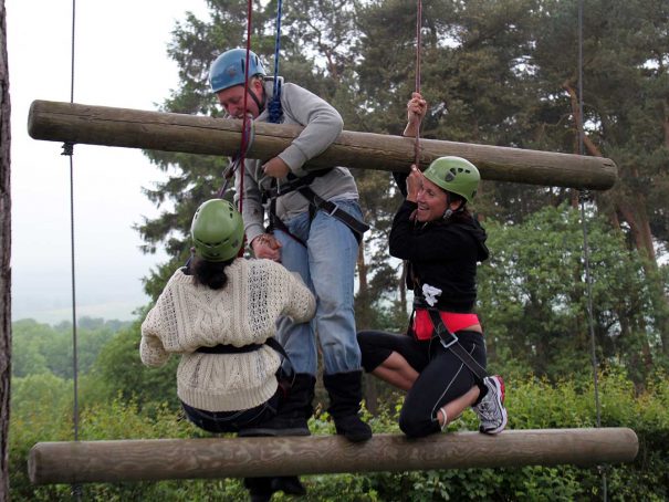 Adults on the Jacobs Ladder (High Ropes) at Thornbridge Outdoors