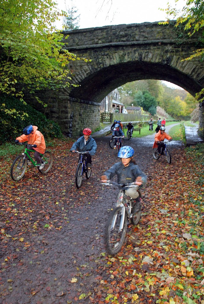 Pupils biking on the Monsal Trail