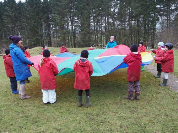 Pupils playing parachute games