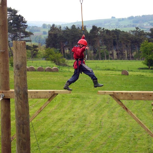 Pupil on residential at Thornbridge Outdoors on the Sky Ropes (High Ropes)