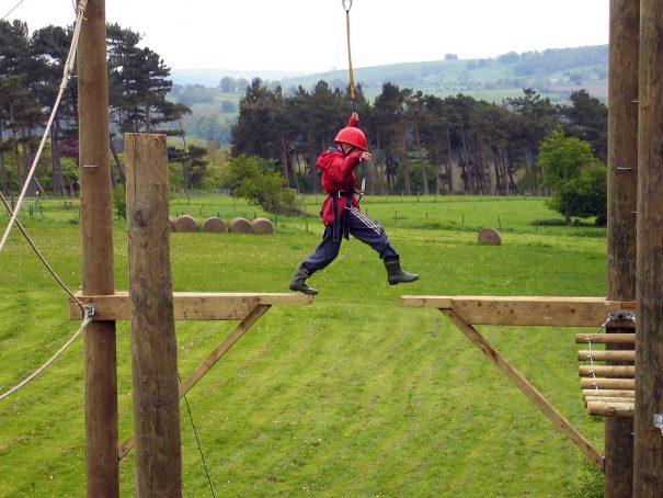 Pupil on residential at Thornbridge Outdoors on the Sky Ropes (High Ropes)