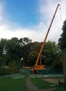 Crane at Thornbridge Outdoors for the new outdoor classroom with specialist accommodation