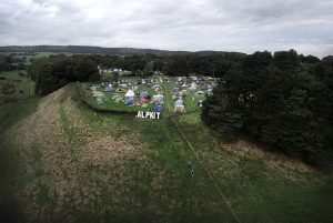 Aerial shot of the Alpkit Big Shakeout Festival in 2016